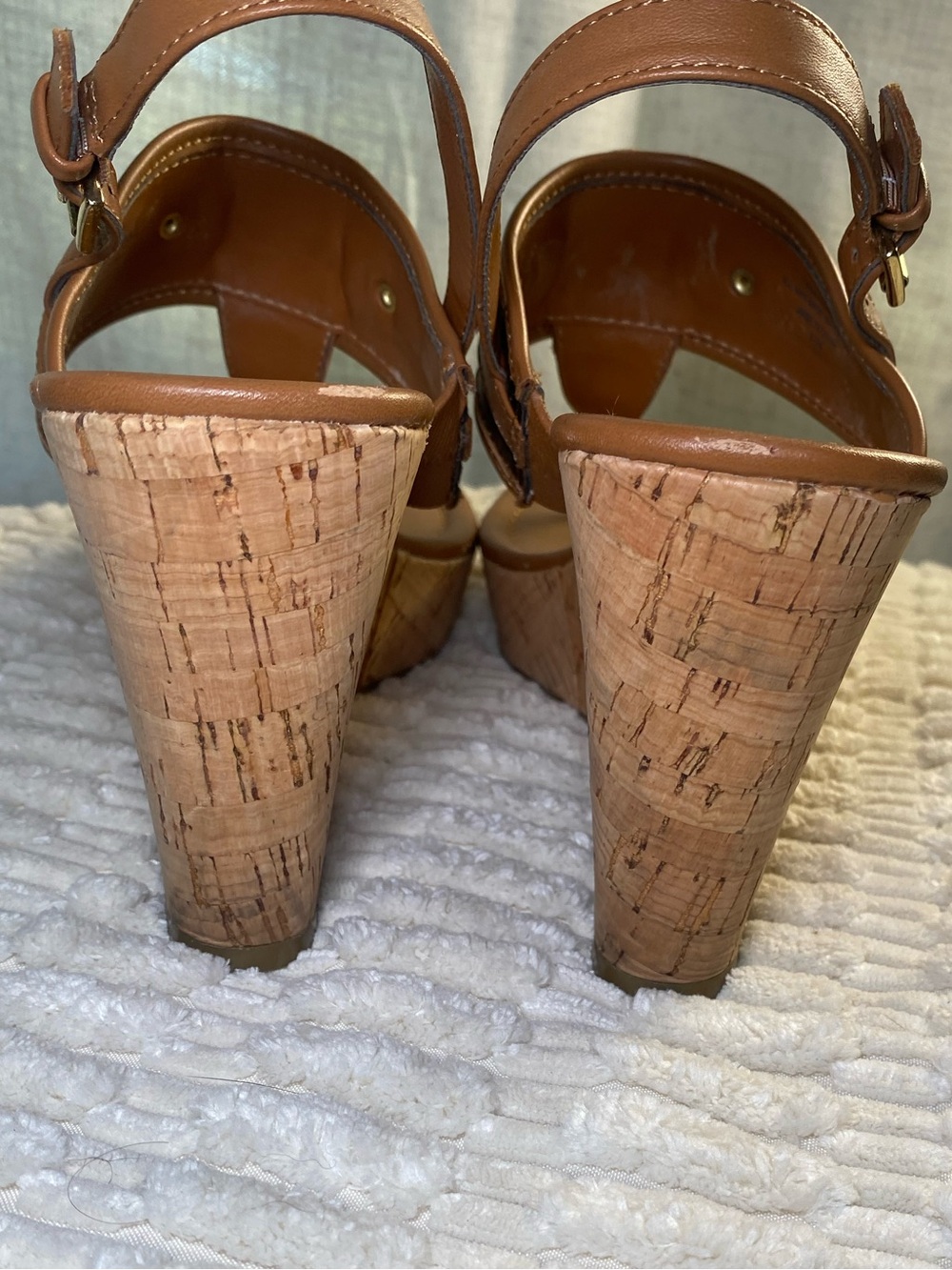 Tommy Hilfiger Black Tan Faux Leather & Cork Wedge Slingback Manne Thong Sandals - Picture 8 of 12